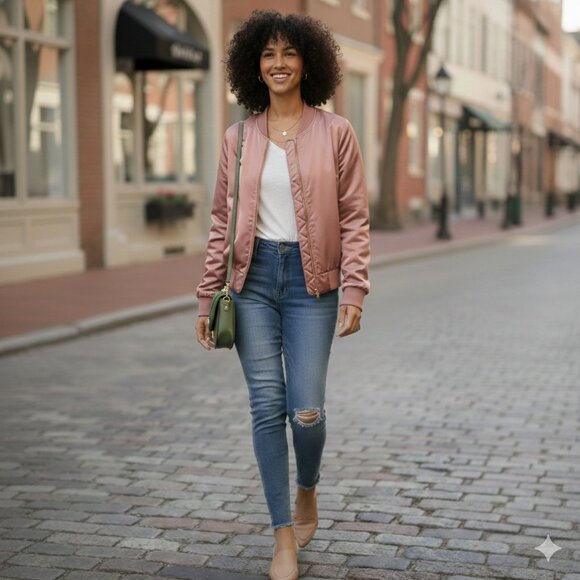 Jackets & Blazers - Chic Rose Pink Satin Bomber Jacket